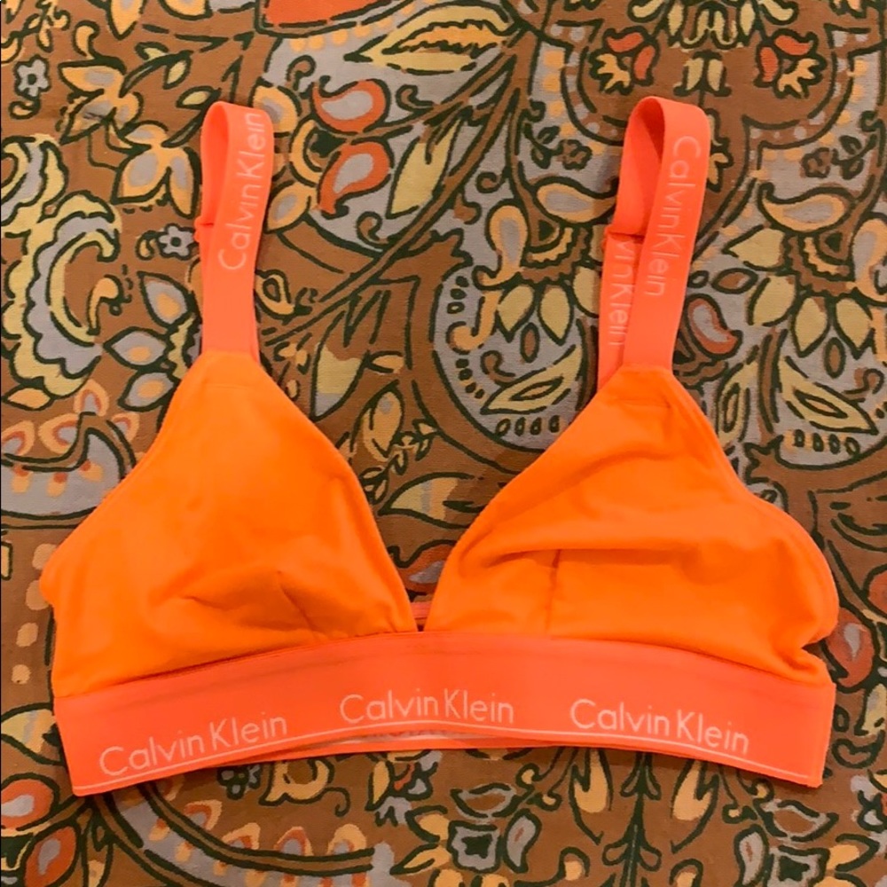 Calvin Klien neon orange triangle bra